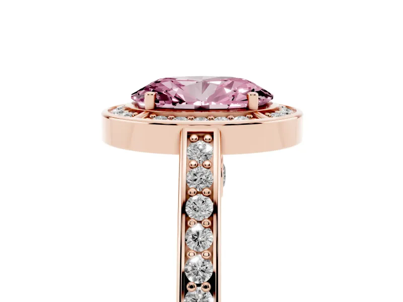 Oval Sectioned Halo Engagement Ring Setting for a Fancy Pink Lab-Grown Diamond | Rose Gold