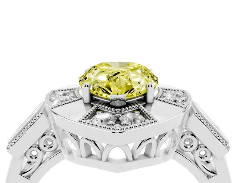 Fancy Yellow Pear Cut Diamond Milgrain Halo Ring Set in Silver with Split Shank