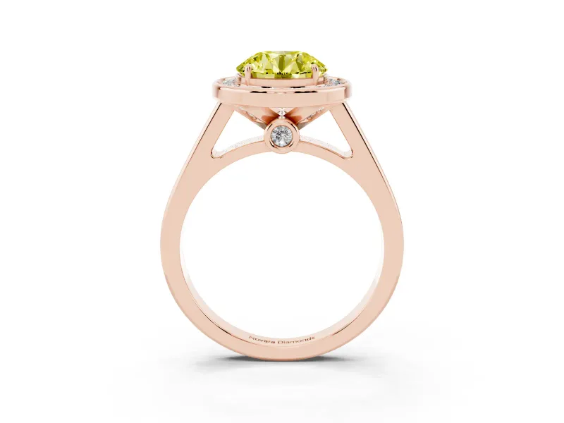 Round Rimmed Halo Engagement Ring Setting for a Fancy Yellow Lab-Grown Diamond | Rose Gold
