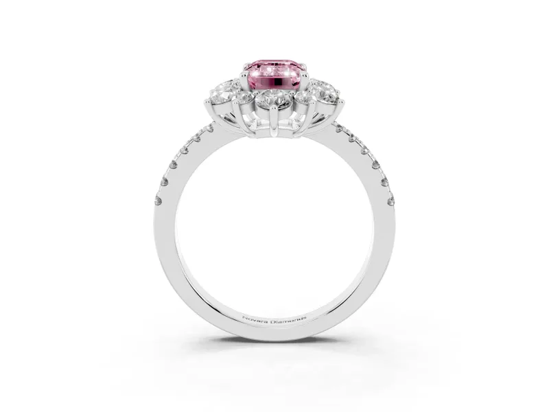 Emerald Cut Star Floral Halo Engagement Ring Setting for a Fancy Pink Lab-Grown Diamond | White Gold