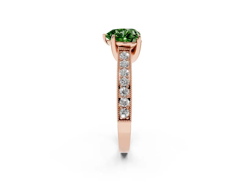 Heart-Shaped Hidden Halo Engagement Ring Setting for a Fancy Green Lab-Grown Diamond | Milgrain Pave | Rose Gold