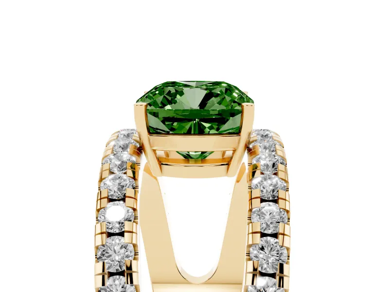 Cushion Cut Pavé Engagement Ring Setting for a Fancy Green Lab-Grown Diamond | Yellow Gold - Design NV-24679
