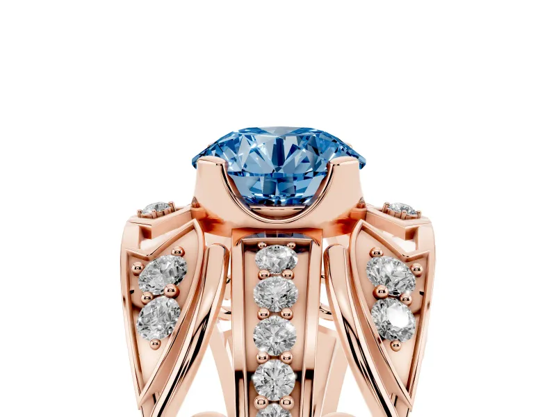 Round Art Deco Graduated Engagement Ring Setting for a Fancy Blue Lab-Grown Diamond | Rose Gold