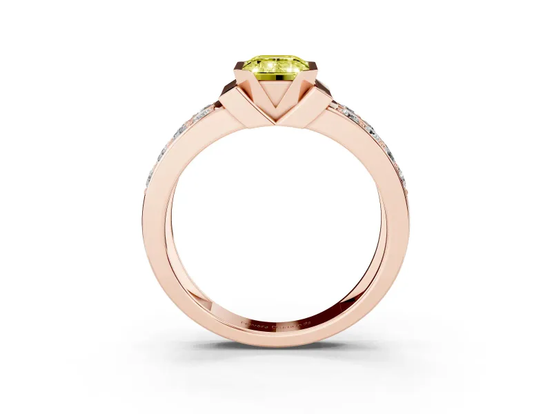 Emerald Cut Half Bezel Engagement Ring Setting for a Fancy Yellow Lab-Grown Diamond | Channel Band | Rose Gold