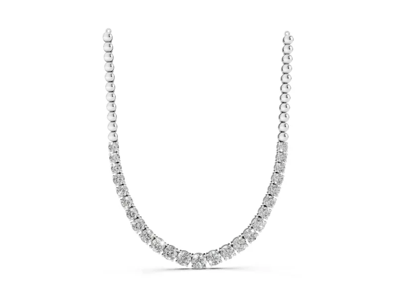 Round Lab-Grown Diamond Graduated Tennis Necklace | Bead Chain Back | White Gold