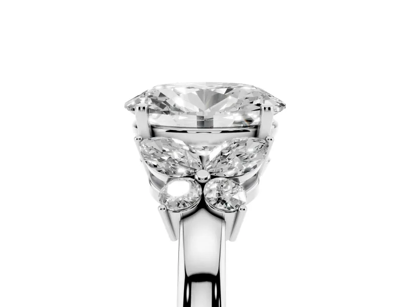 Oval Petal Accent Engagement Ring Setting | Marquise and Round Sides | Sterling Silver