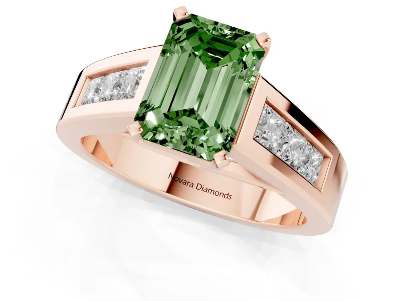 Emerald Cut Channel-Set Engagement Ring Setting for a Fancy Green Lab-Grown Diamond | Rose Gold