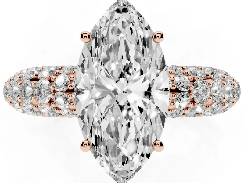 Marquise Multi Row Pave Solitaire Engagement Ring Setting | Domed Shoulders | Rose Gold