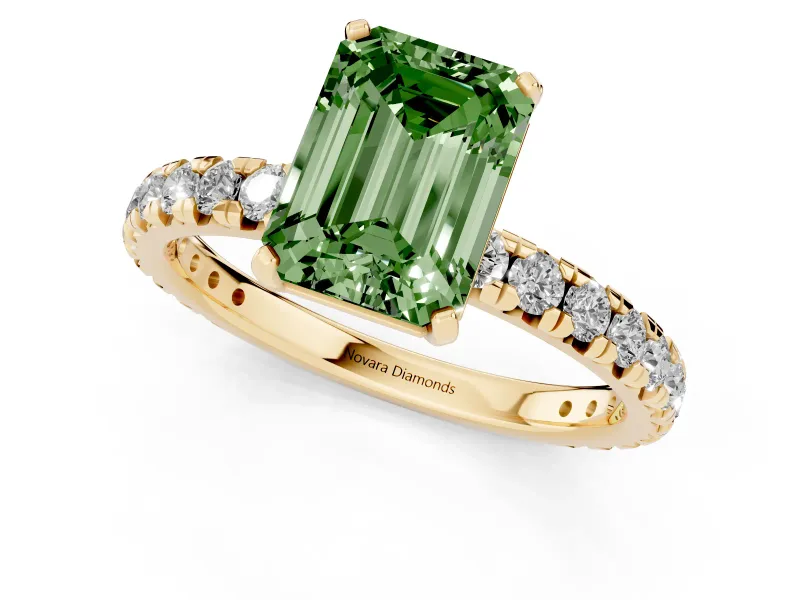 Emerald Cut Pavé Engagement Ring Setting for a Fancy Green Lab-Grown Diamond | Yellow Gold