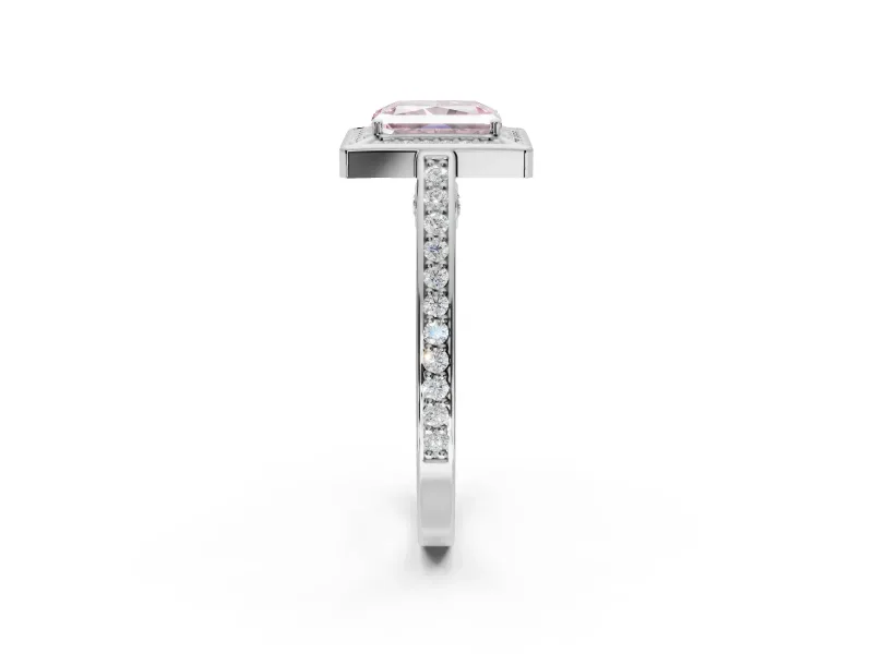 Radiant Cut Sectioned Halo Engagement Ring Setting for a Fancy Pink Lab-Grown Diamond | Sterling Silver