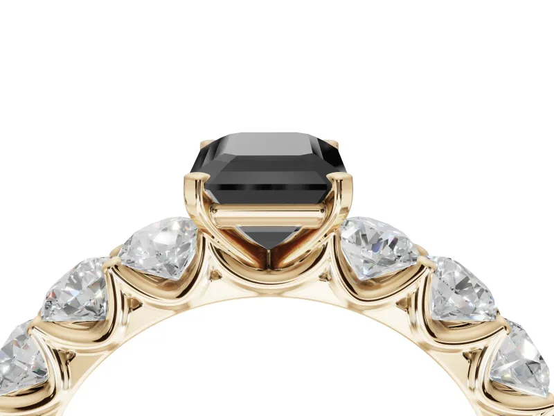 Emerald Cut Side Stone Engagement Ring Setting for a Black Center | Yellow Gold