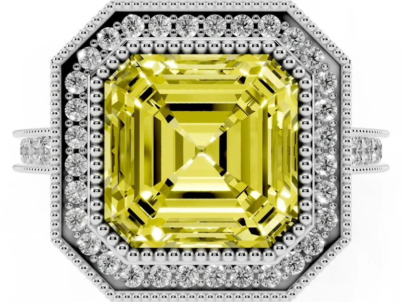 Asscher Cut Halo Engagement Ring Setting for a Fancy Yellow Lab-Grown Diamond | Sterling Silver - Design NV-24721