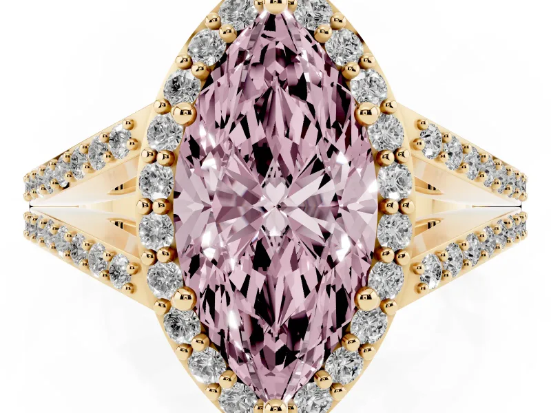 Marquise Split Shank Halo Engagement Ring Setting for a Fancy Pink Lab-Grown Diamond | Yellow Gold