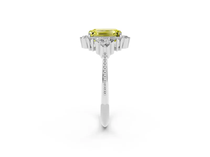 Emerald Cut Cluster Engagement Ring Setting for a Fancy Yellow Lab-Grown Diamond | White Gold