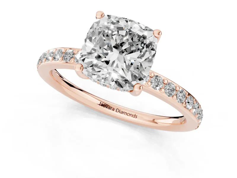 Cushion Cut Hidden Halo Pavé Engagement Ring Setting | Micro Pavé Band | Rose Gold