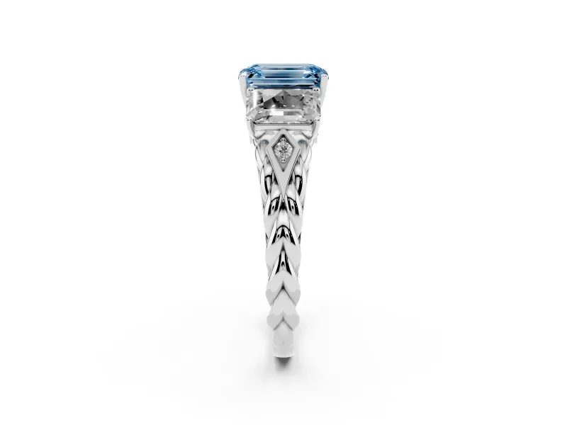 Emerald Cut Three Stone Engagement Ring Setting for a Fancy Blue Lab-Grown Diamond | Braided Band | Platinum