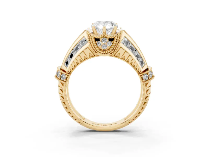 Pear-Shaped Vintage Milgrain Engagement Ring Setting | Hidden Halo | Yellow Gold