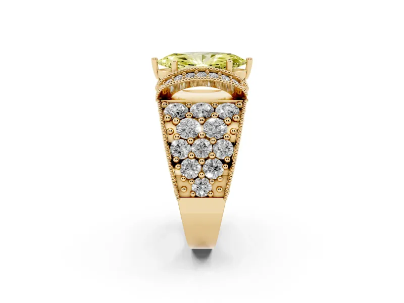 Marquise Vintage Pave Engagement Ring Setting for a Fancy Yellow Lab-Grown Diamond | Milgrain Edges | Yellow Gold