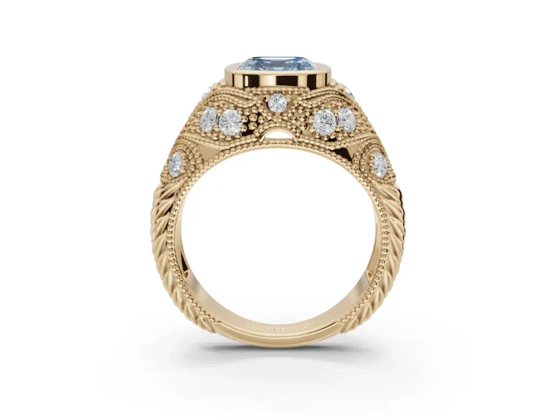 Asscher Cut Vintage Bezel Engagement Ring Setting for a Fancy Blue Lab-Grown Diamond | Yellow Gold