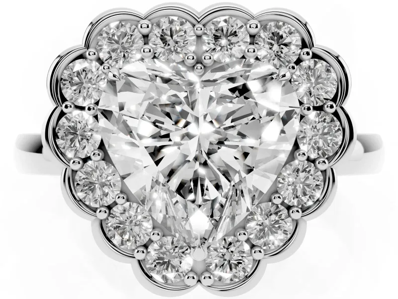 Heart-Shaped Scalloped Cluster Halo Engagement Ring Setting | Plain Band | Platinum