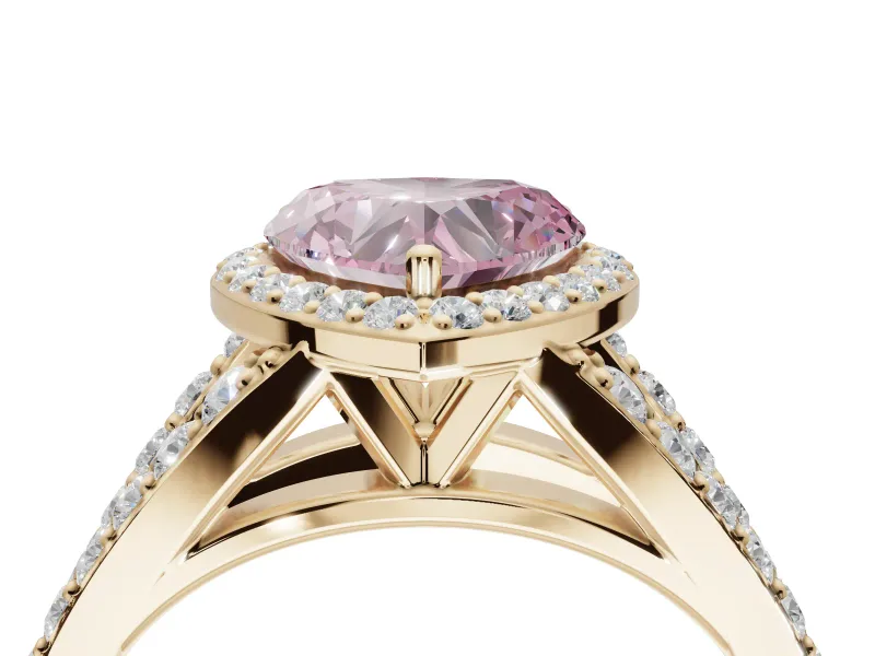 Heart-Shaped Halo Pavé Engagement Ring Setting for a Fancy Pink Lab-Grown Diamond | Narrow Split Shank | Yellow Gold