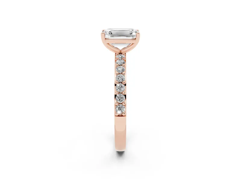 Emerald Cut Pavé Solitaire Engagement Ring Setting | Single Row Band | Rose Gold