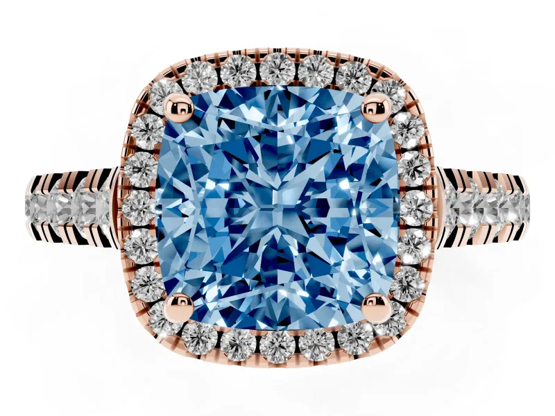 Cushion Cut Accented Halo Engagement Ring Setting for a Fancy Blue Lab-Grown Diamond | Rose Gold