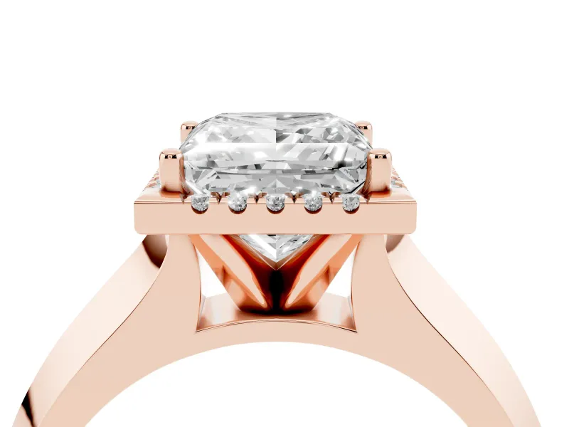 Princess Cut Diamond Halo Ring Set in Rose gold with Cathedral Band and Prong Setting