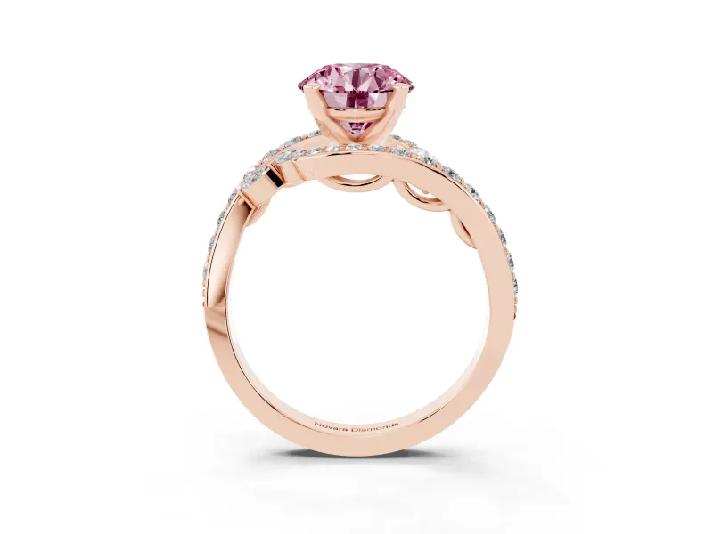Round Bypass Engagement Ring Setting for a Fancy Pink Lab-Grown Diamond | Rose Gold