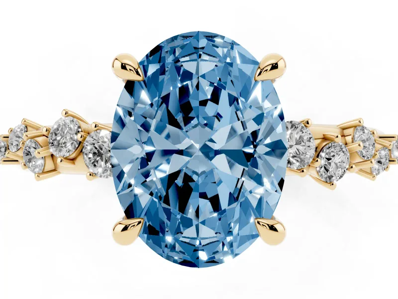 Oval Graduated Accent Engagement Ring Setting for a Fancy Blue Lab-Grown Diamond | Yellow Gold