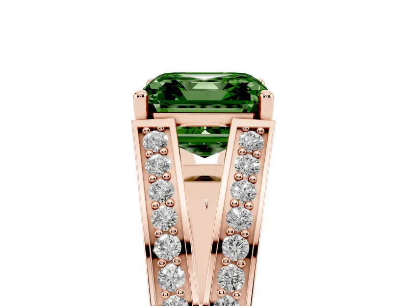 Asscher Cut Split Shank Pavé Engagement Ring Setting for a Fancy Green Lab-Grown Diamond | Rose Gold
