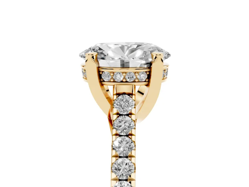 Oval Hidden Halo Pave Engagement Ring Setting | Claw Prongs | Yellow Gold