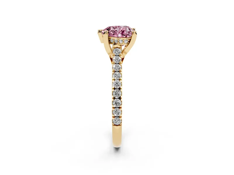 Heart-Shaped Hidden Halo Pave Engagement Ring Setting for a Fancy Pink Lab-Grown Diamond | Claw Prongs | Yellow Gold