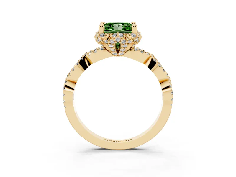 Princess Cut Halo Engagement Ring Setting for a Fancy Green Lab-Grown Diamond | Yellow Gold - Design NV-24725
