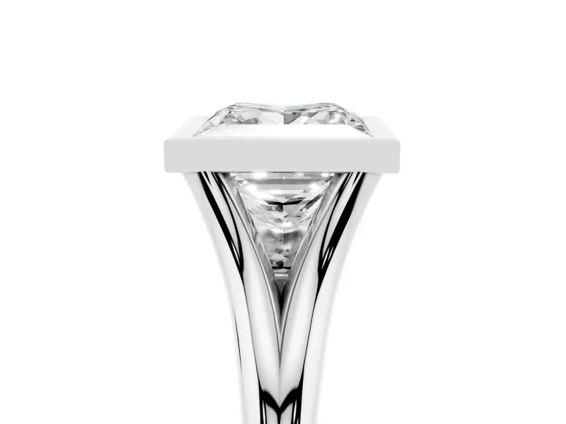 Princess Cut Bezel Solitaire Engagement Ring Setting | V Split Shank | Platinum