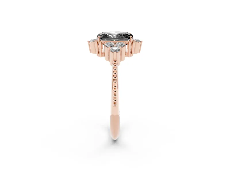 Radiant Cut Vintage Cluster Engagement Ring Setting for a Black Center | Beaded Edges | Rose Gold