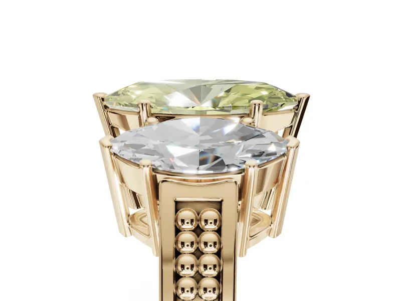 Marquise Three Stone Engagement Ring Setting for a Fancy Yellow Lab-Grown Diamond | Beaded Shoulders | Yellow Gold
