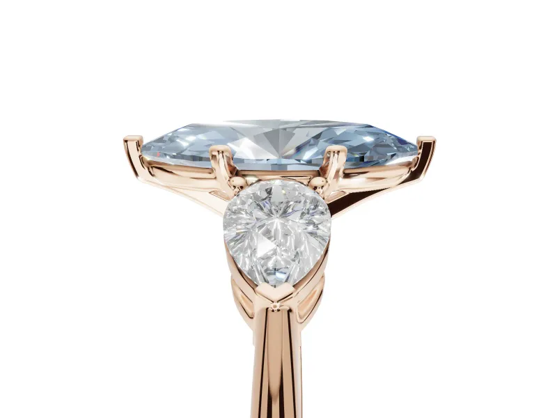 Marquise Three-Stone Ring Setting for a Fancy Blue Lab-Grown Diamond | Pear Side Stones | Rose Gold