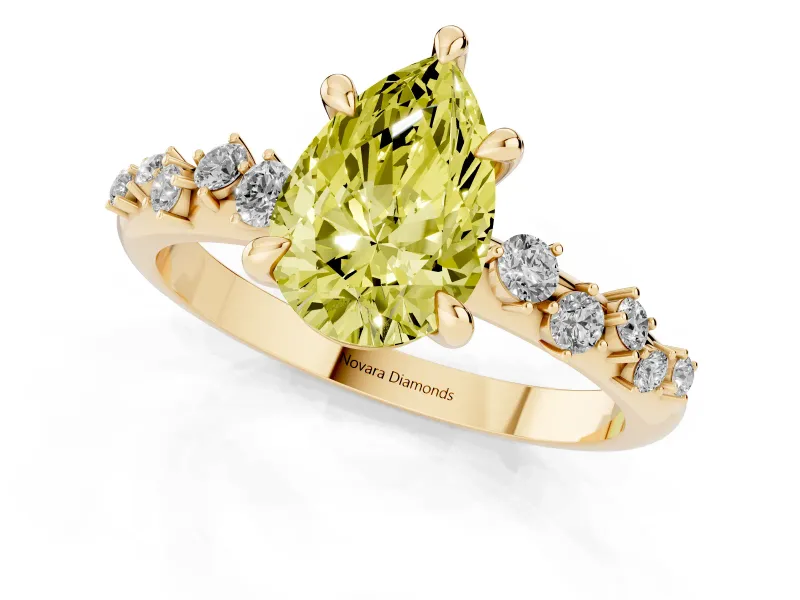 Pear-Shaped Graduated Engagement Ring Setting for a Fancy Yellow Lab-Grown Diamond | Yellow Gold