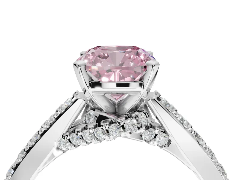 Cushion Cut Pavé Engagement Ring Setting for a Fancy Pink Lab-Grown Diamond | Crossover Gallery | Sterling Silver