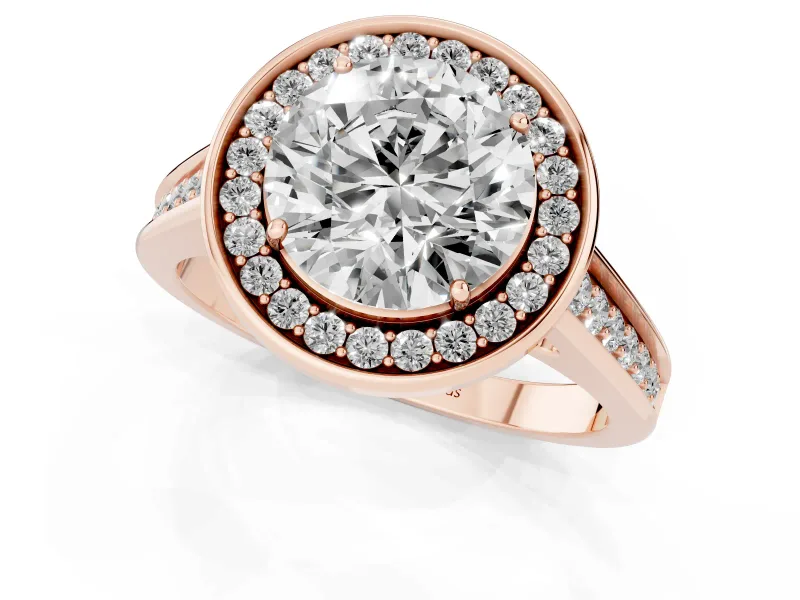 Round Halo Engagement Ring Setting | Polished Outer Rim | Rose Gold