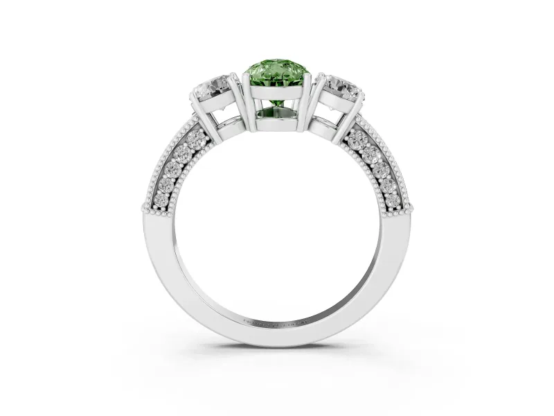 Pear-Shaped Engagement Ring Setting for a Fancy Green Lab-Grown Diamond | Sterling Silver - Design NV-24907