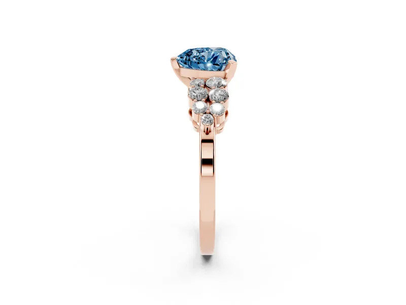 Heart-Shaped Side Stone Engagement Ring Setting for a Fancy Blue Lab-Grown Diamond | Shoulder Clusters | Rose Gold