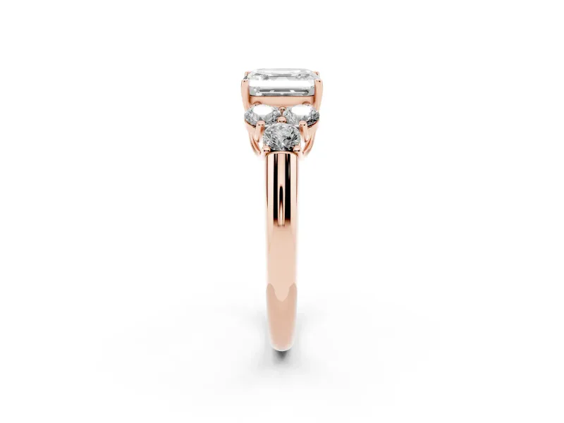 Asscher Cut Side Stone Engagement Ring Setting | Triangle Side Clusters | Rose Gold