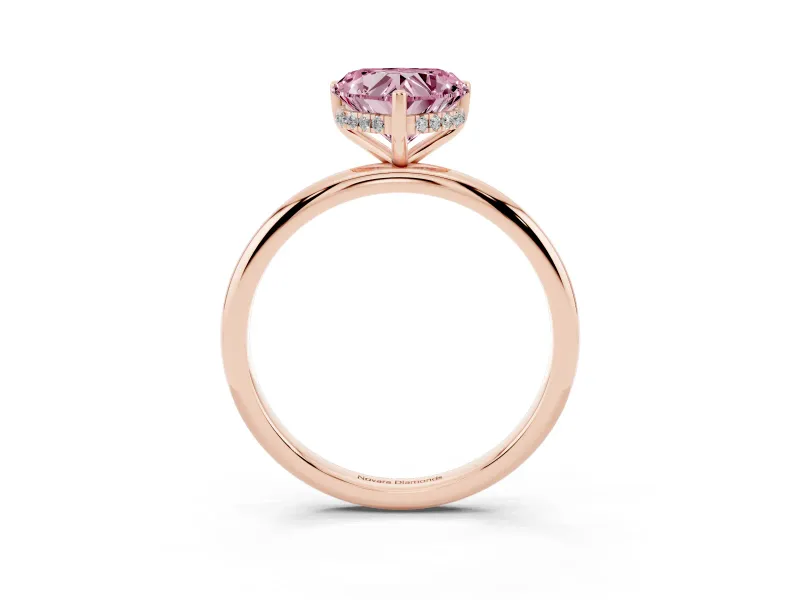 Fancy Pink Heart Cut Diamond Solitaire Engagement Ring Set in Rose gold with Prong Setting and Polished Band