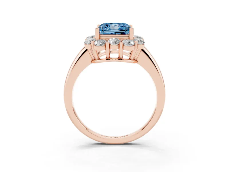 Princess Cut Graduated Milgrain Halo Engagement Ring Setting for a Fancy Blue Lab-Grown Diamond | Rose Gold