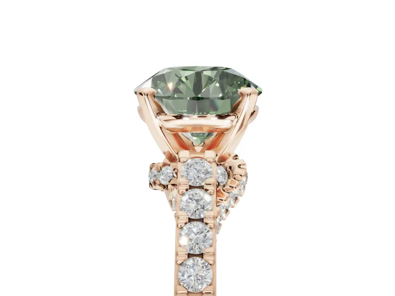 Round Pavé Solitaire Engagement Ring Setting for a Fancy Green Lab-Grown Diamond | Crossover Gallery | Rose Gold