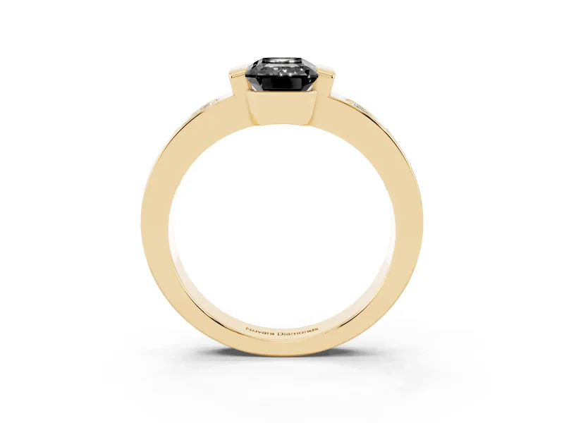 Emerald Cut Tension Style Engagement Ring Setting for a Black Center | Yellow Gold