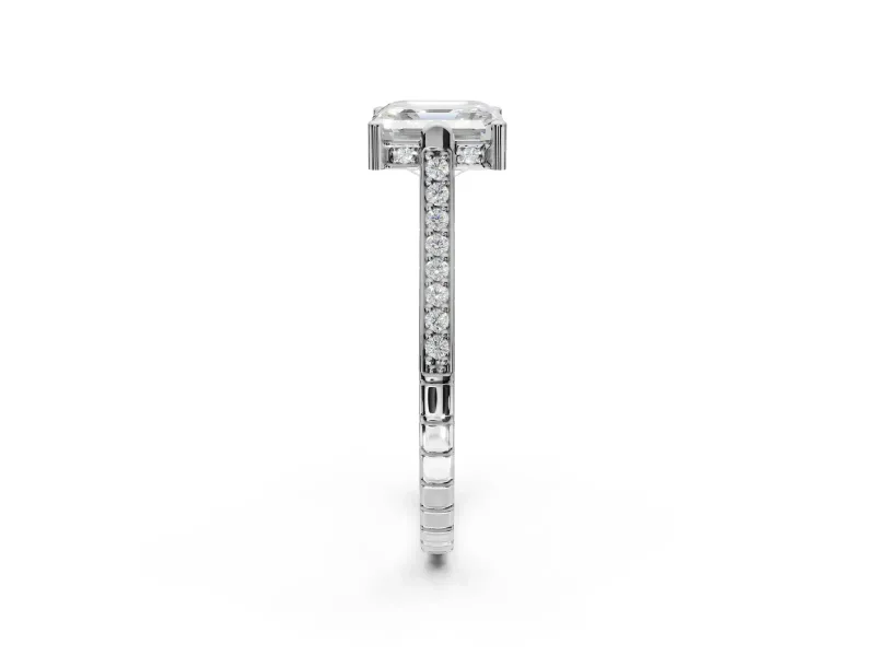 Asscher Cut Vintage Cathedral Engagement Ring Setting | Carved Band | Platinum