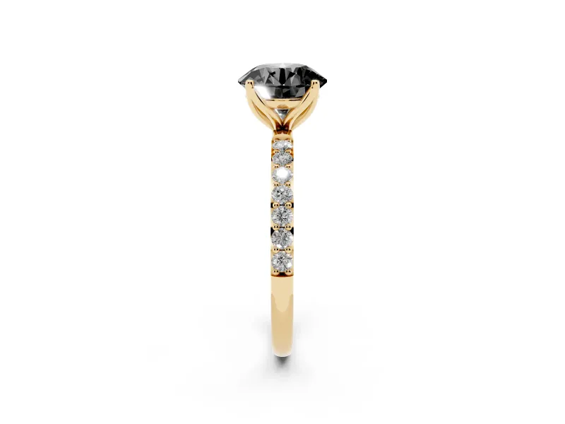 Round Pavé Solitaire Engagement Ring Setting for a Black Center | Fine Line Pavé Band | Yellow Gold